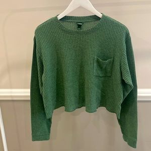 Green Cropped Waffle Long Sleeve Top Size Small